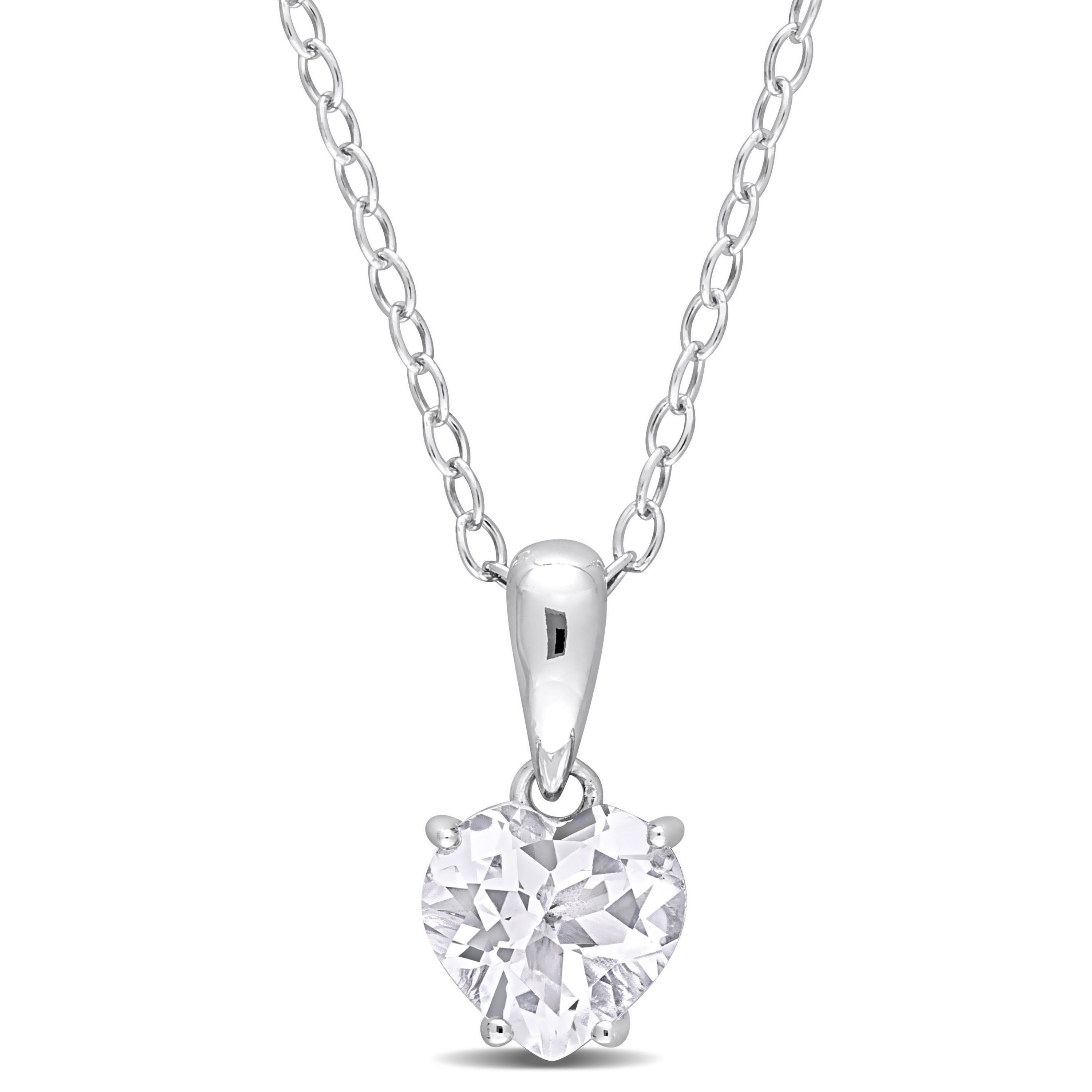 White Topaz Heart Pendant with Chain in Sterling Silver