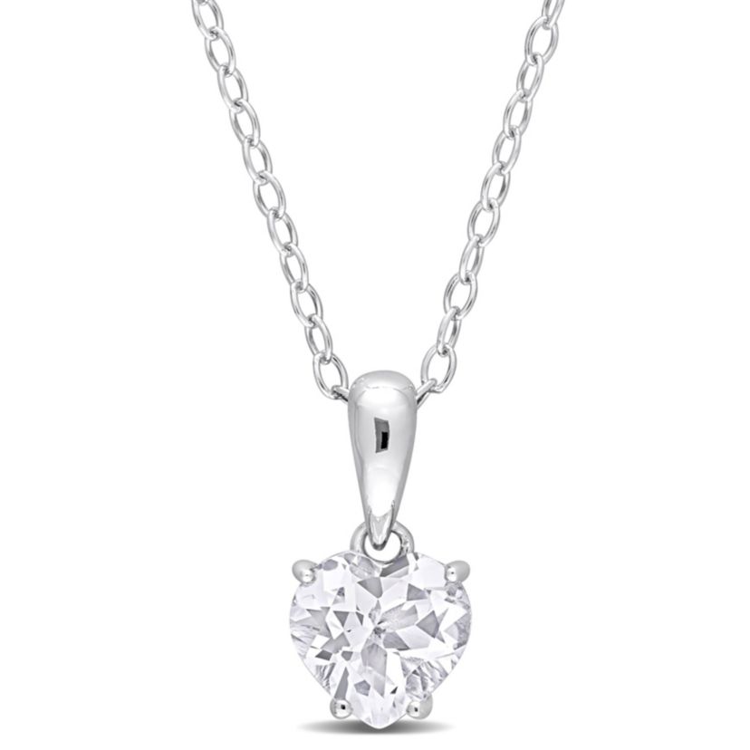 White Topaz Heart Pendant with Chain in Sterling Silver