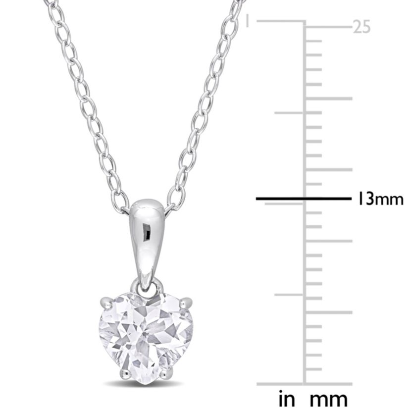 White Topaz Heart Pendant with Chain in Sterling Silver