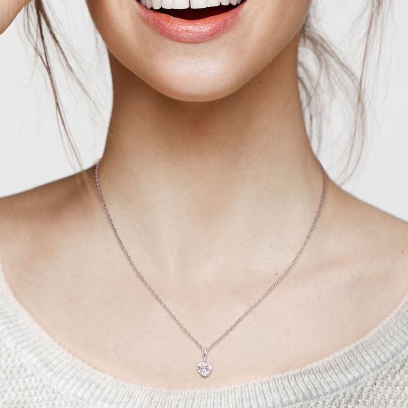 White Topaz Heart Pendant with Chain in Sterling Silver