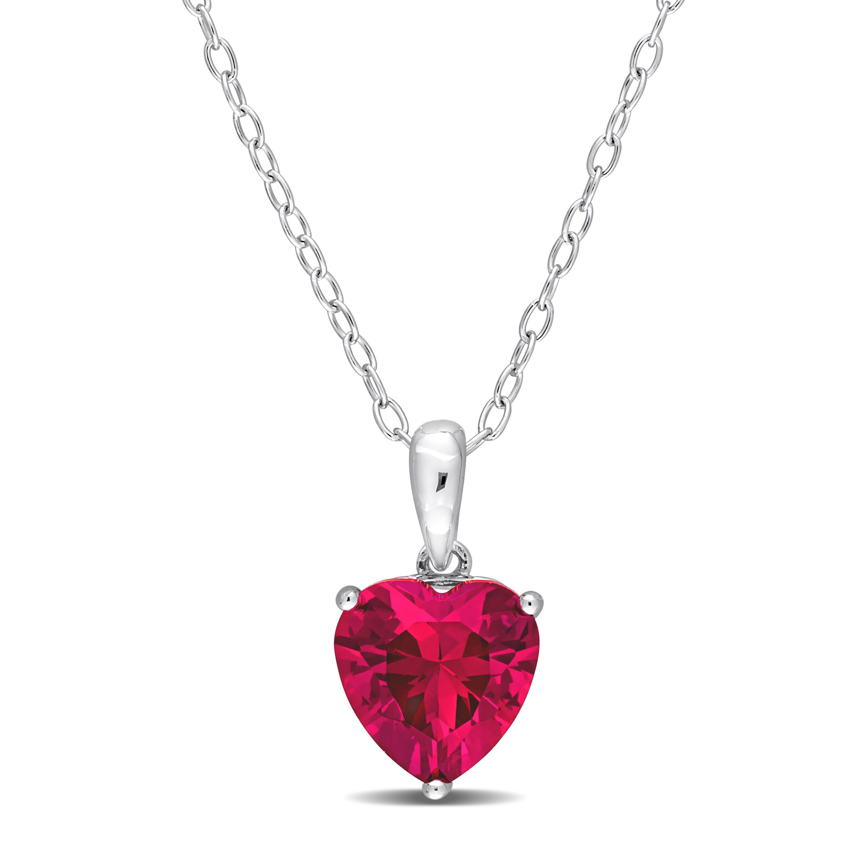 Lab Created Created Ruby Heart Pendant with Chain in Sterling Silver