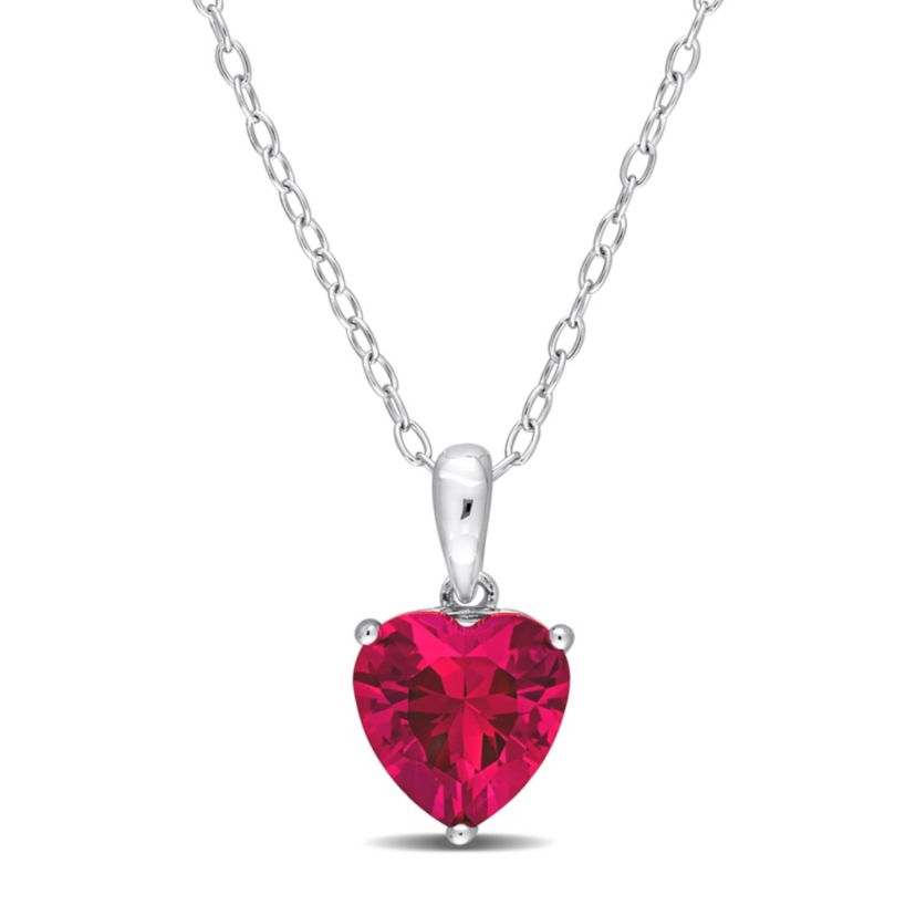Lab Created Created Ruby Heart Pendant with Chain in Sterling Silver
