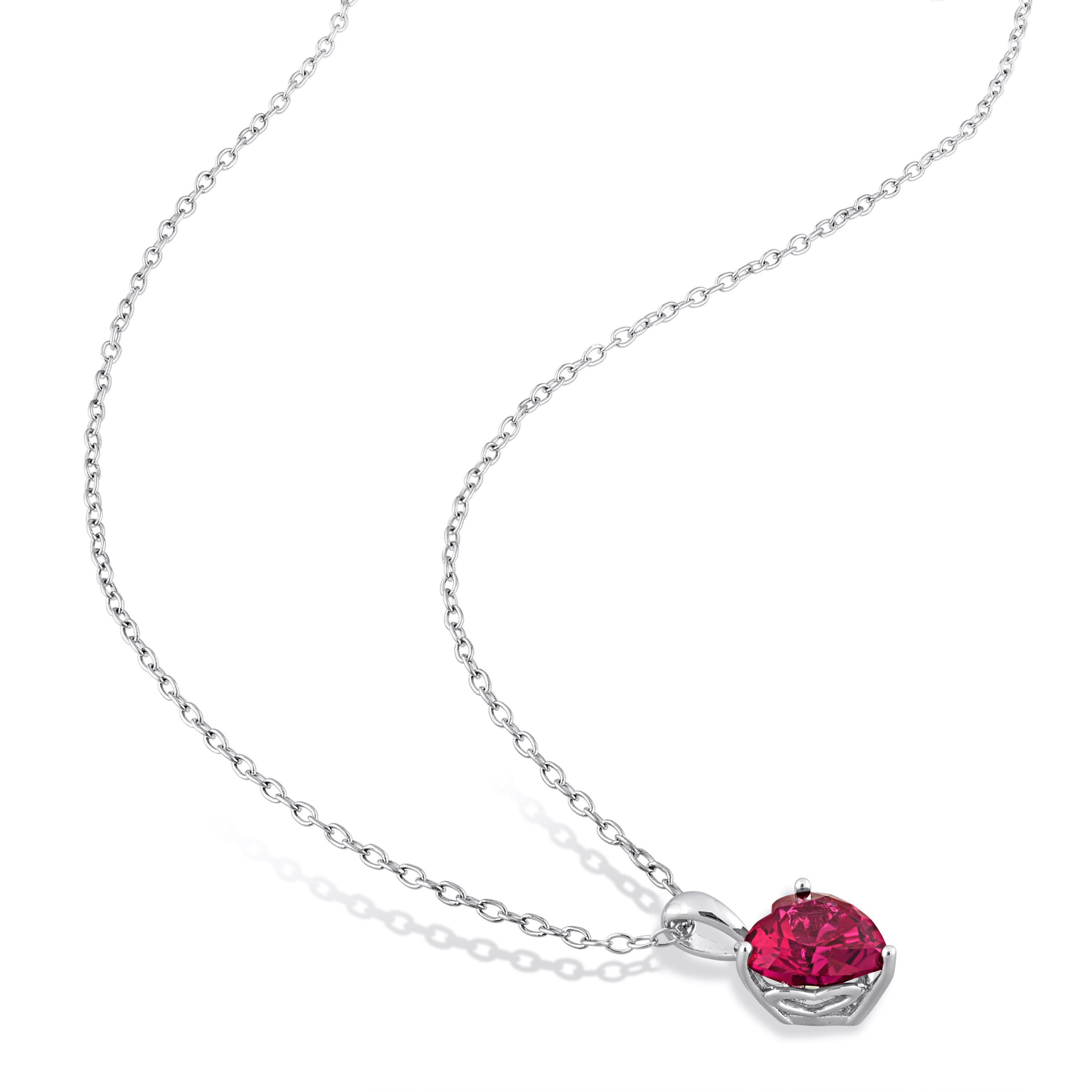 Lab Created Created Ruby Heart Pendant with Chain in Sterling Silver