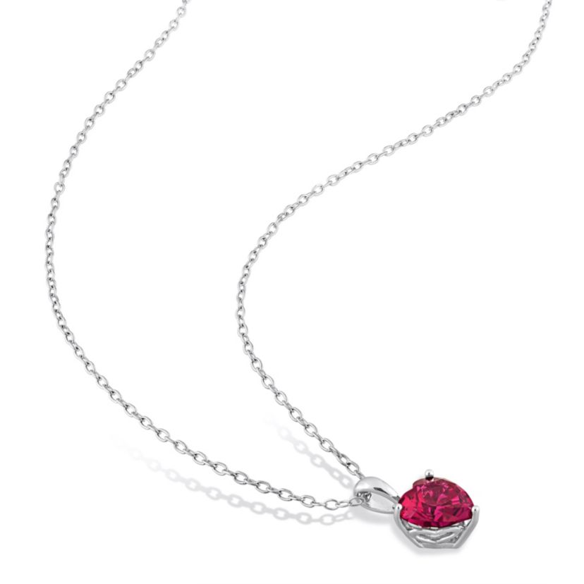 Lab Created Created Ruby Heart Pendant with Chain in Sterling Silver