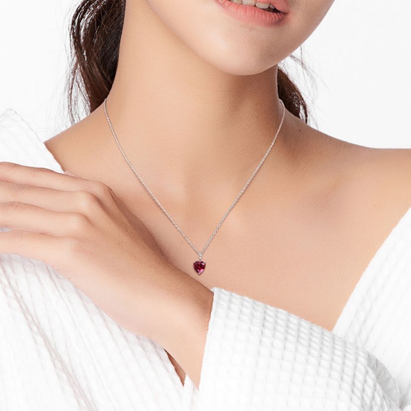 Lab Created Created Ruby Heart Pendant with Chain in Sterling Silver