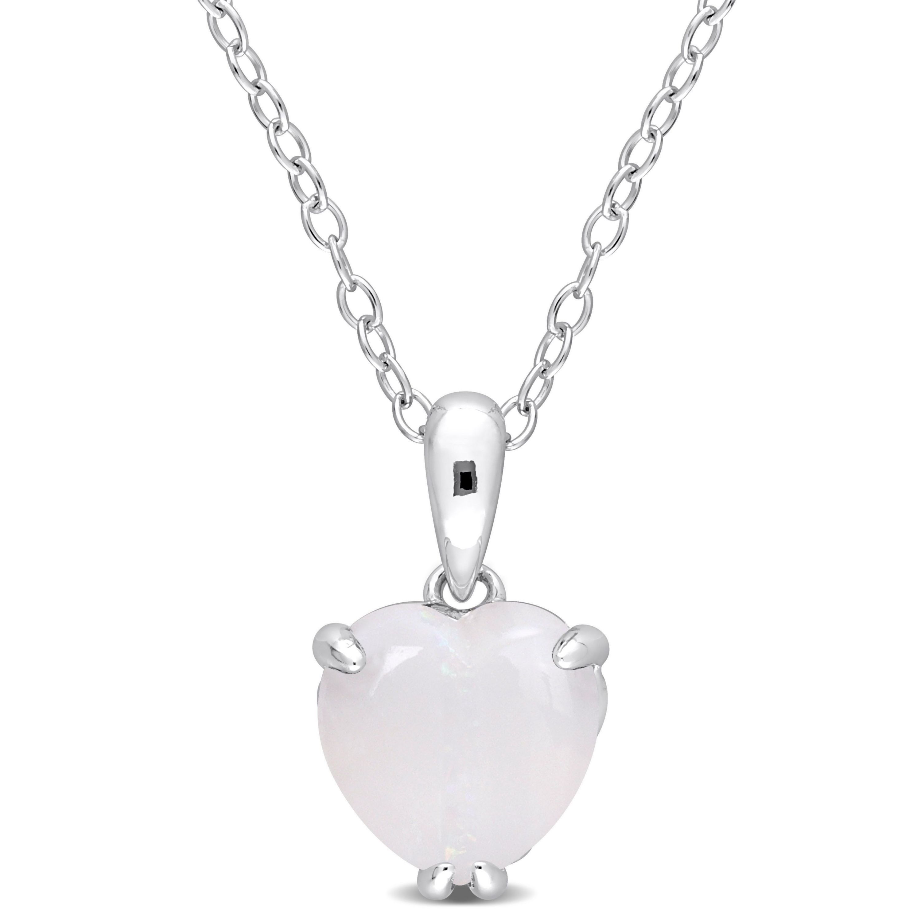 Opal Heart Pendant with Chain in Sterling Silver