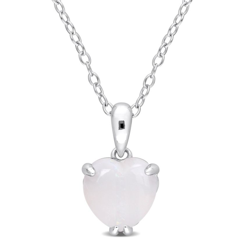 Opal Heart Pendant with Chain in Sterling Silver