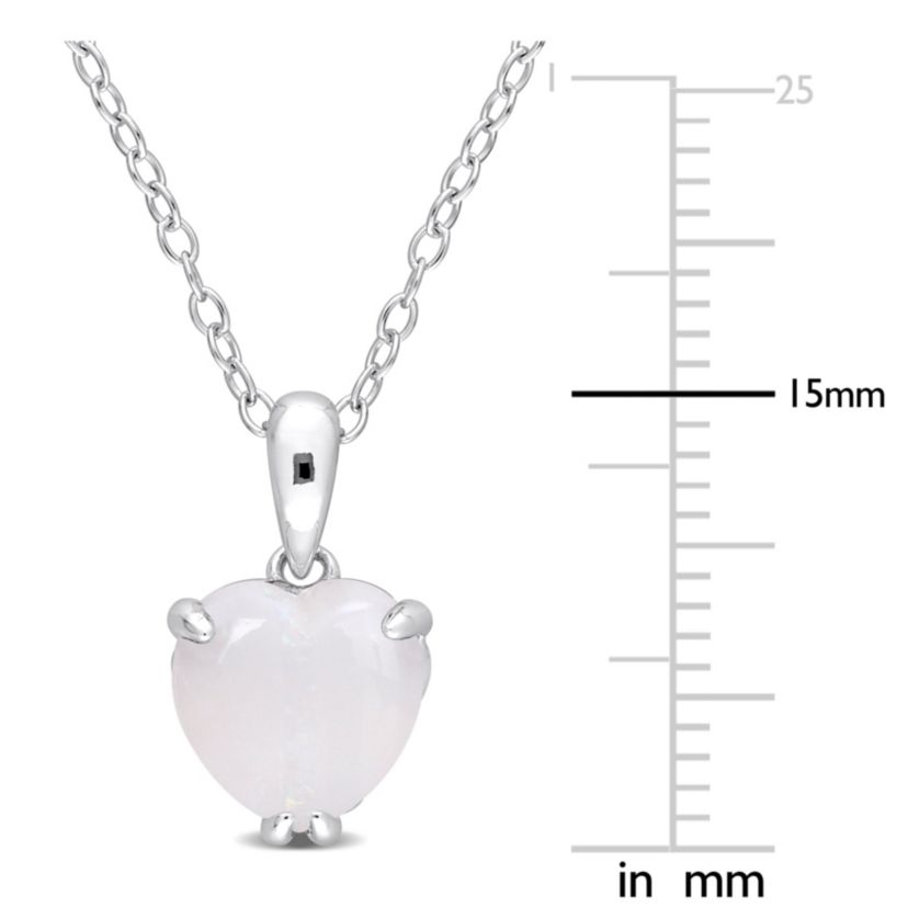 Opal Heart Pendant with Chain in Sterling Silver