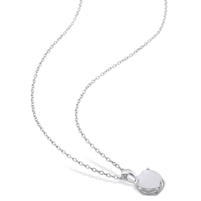 Opal Heart Pendant with Chain in Sterling Silver