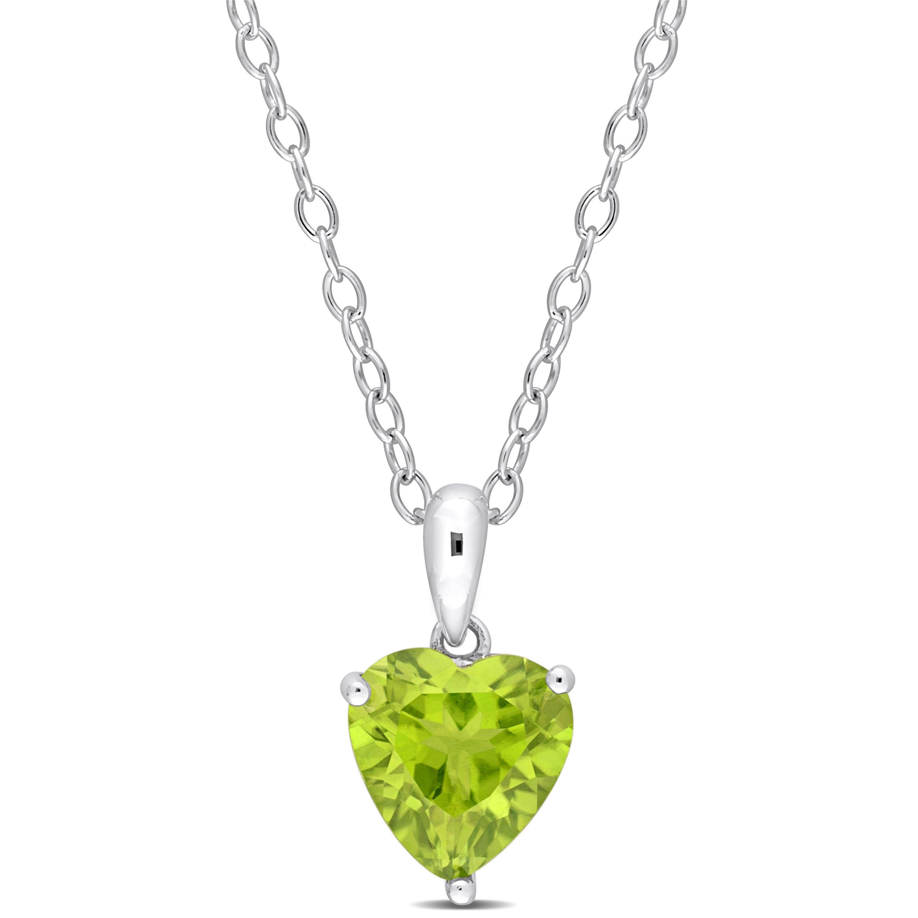 Peridot Heart Pendant with Chain in Sterling Silver