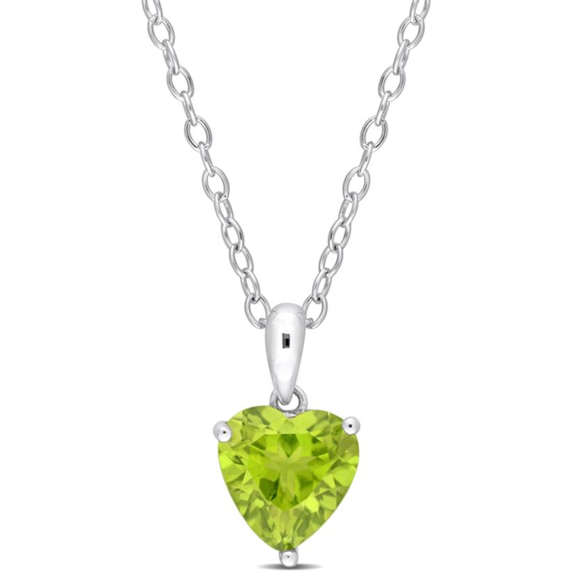Peridot Heart Pendant with Chain in Sterling Silver
