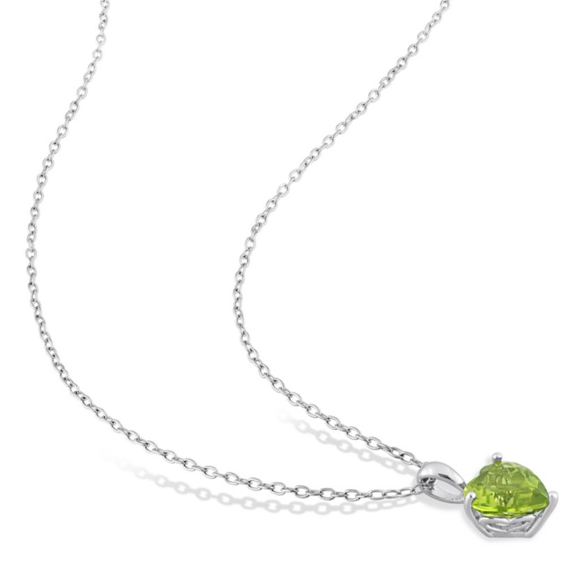 Peridot Heart Pendant with Chain in Sterling Silver