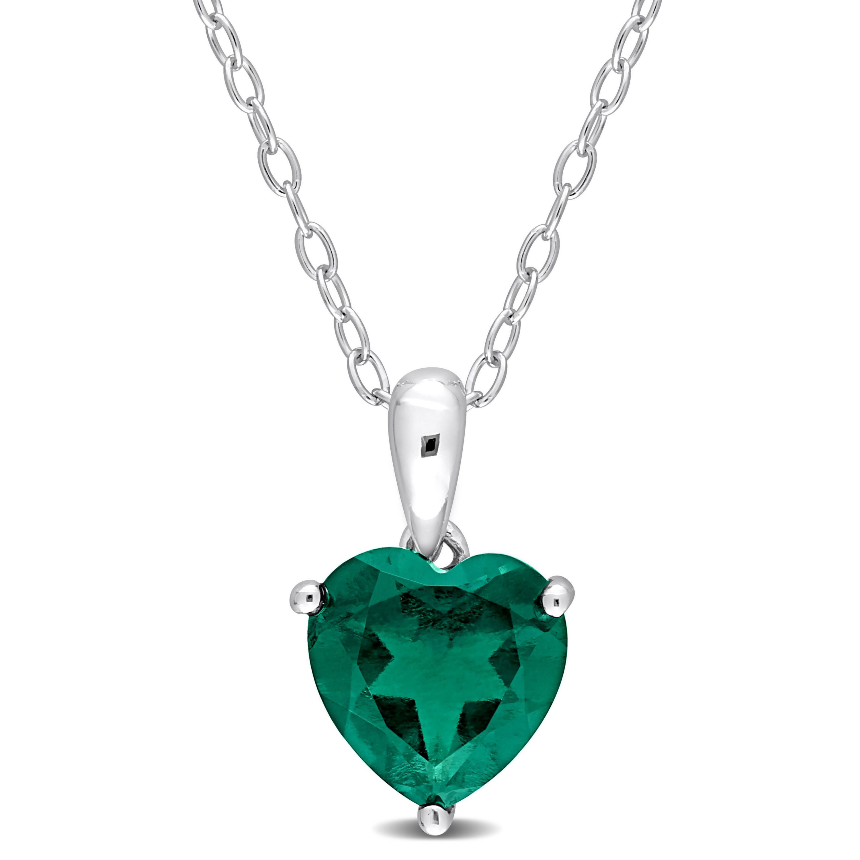 Lab Created Created Emerald Heart Pendant with Chain in Sterling Silver