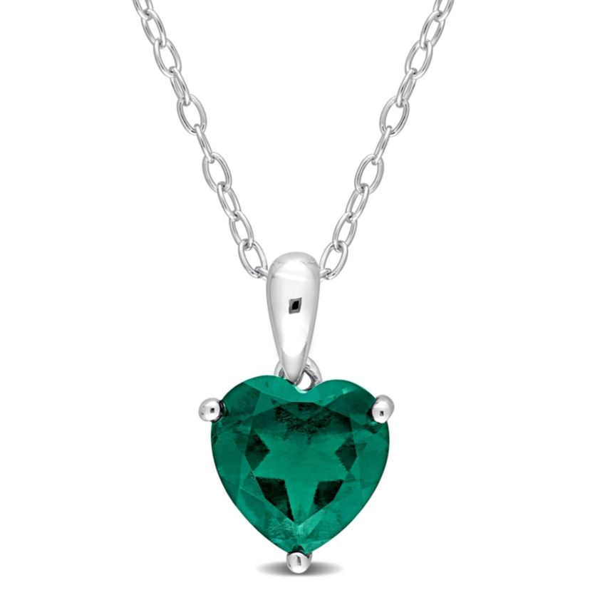 Lab Created Created Emerald Heart Pendant with Chain in Sterling Silver