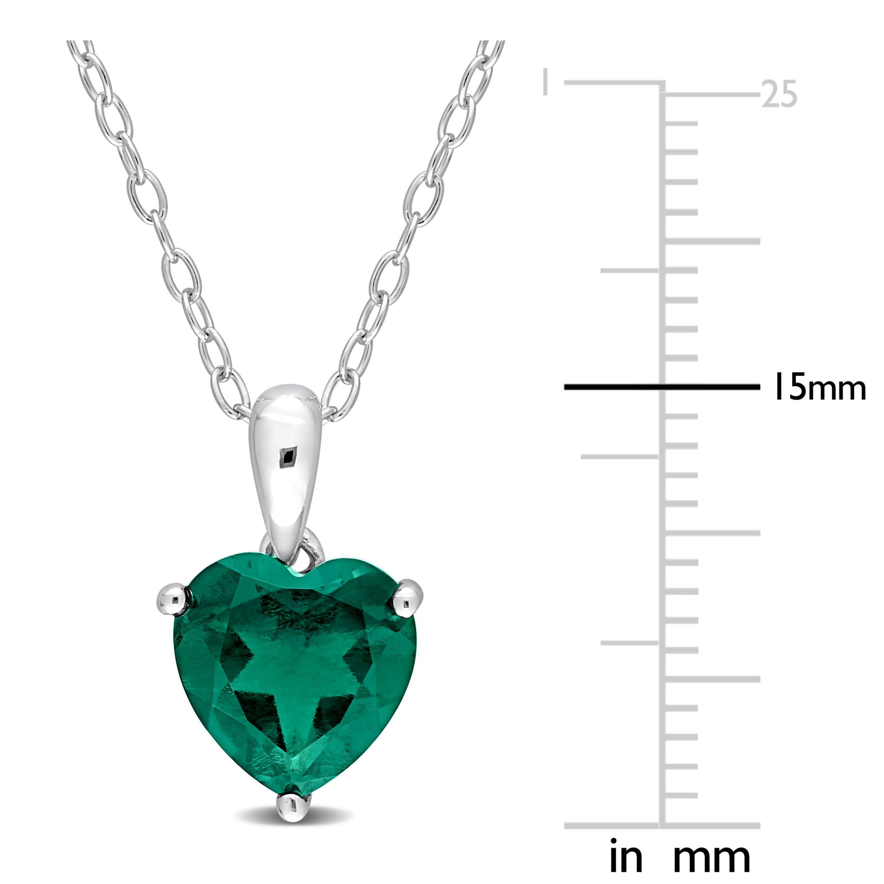 Lab Created Created Emerald Heart Pendant with Chain in Sterling Silver