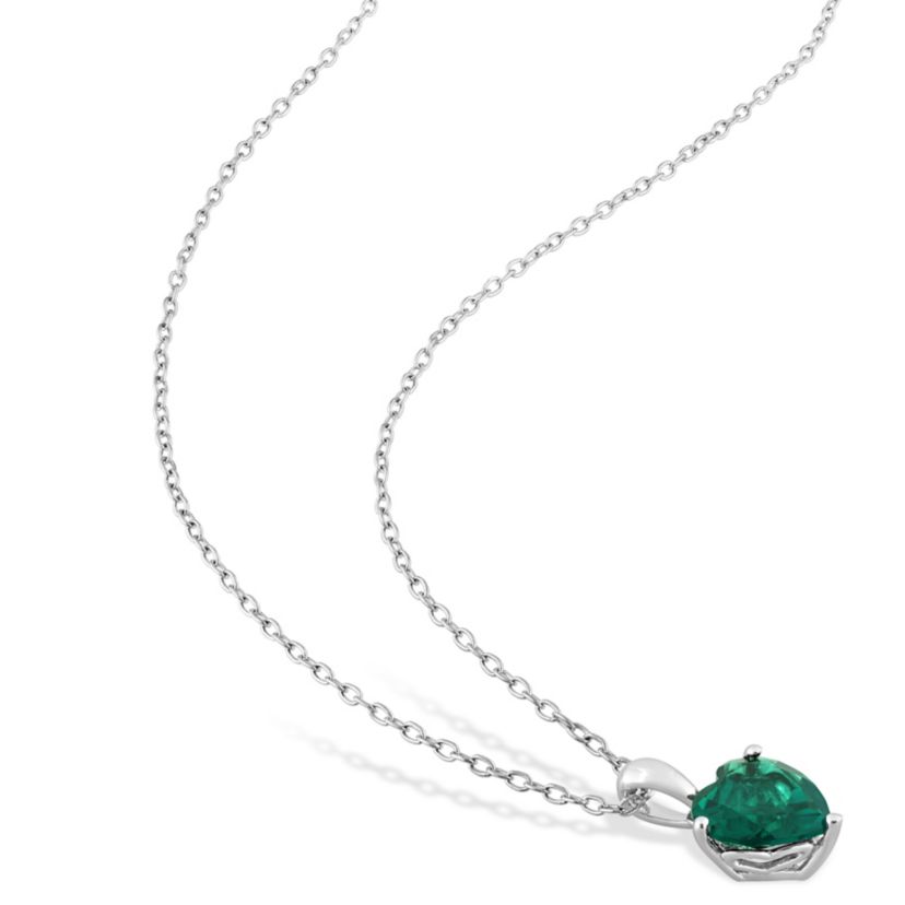 Lab Created Created Emerald Heart Pendant with Chain in Sterling Silver