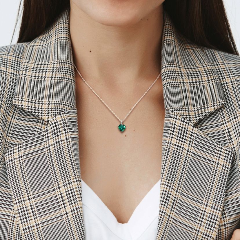 Lab Created Created Emerald Heart Pendant with Chain in Sterling Silver