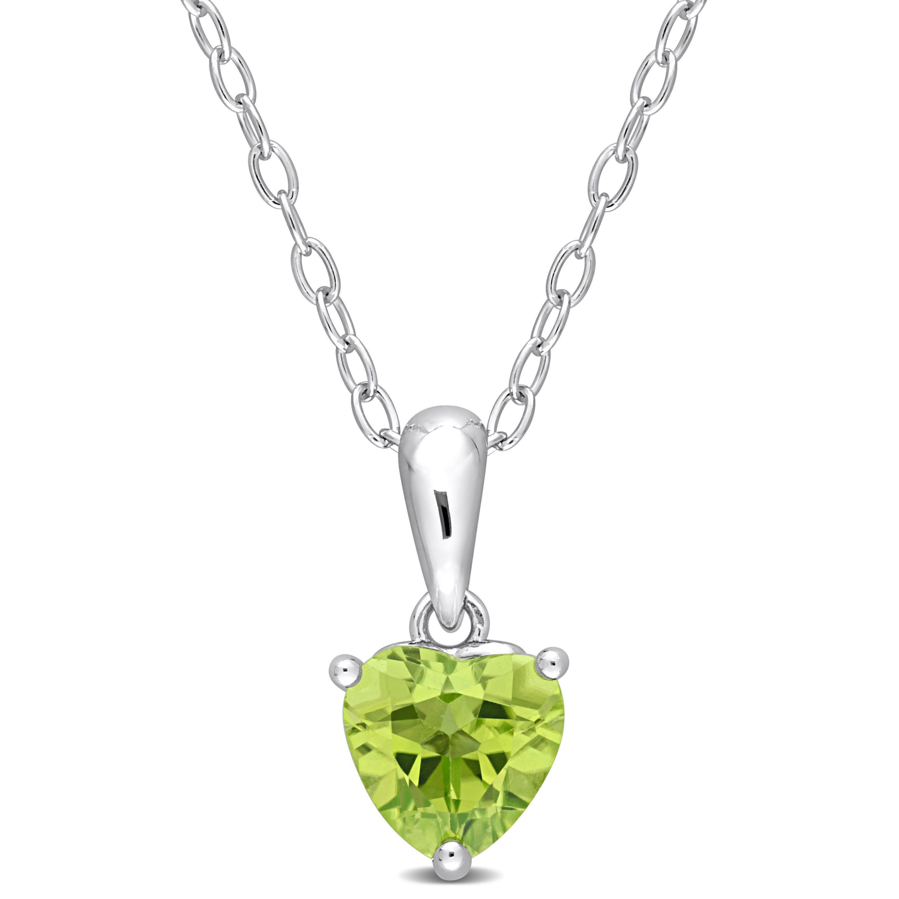 Peridot Heart Pendant with Chain in Sterling Silver
