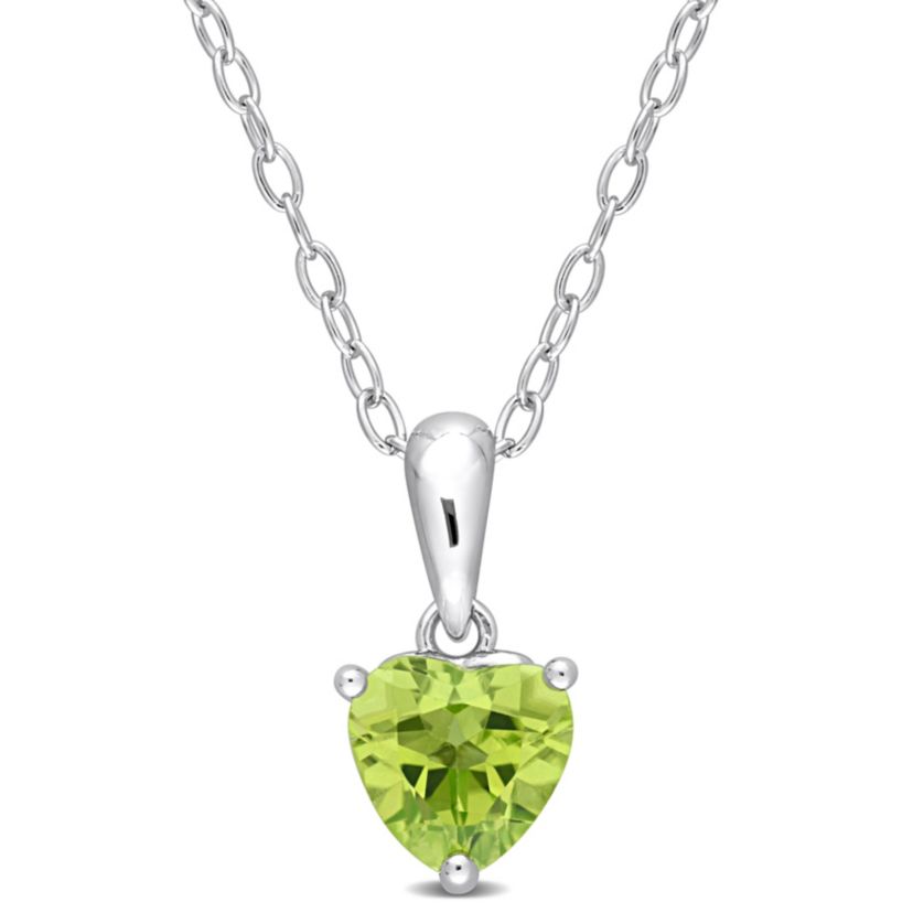 Peridot Heart Pendant with Chain in Sterling Silver