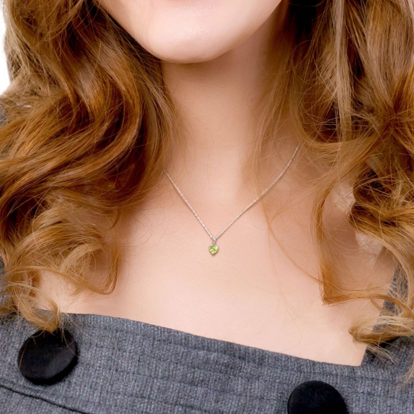 Peridot Heart Pendant with Chain in Sterling Silver