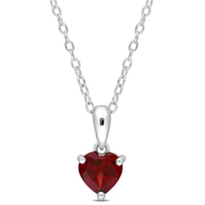 Belk & Co Garnet Heart Pendant with Chain in Sterling Silver, White