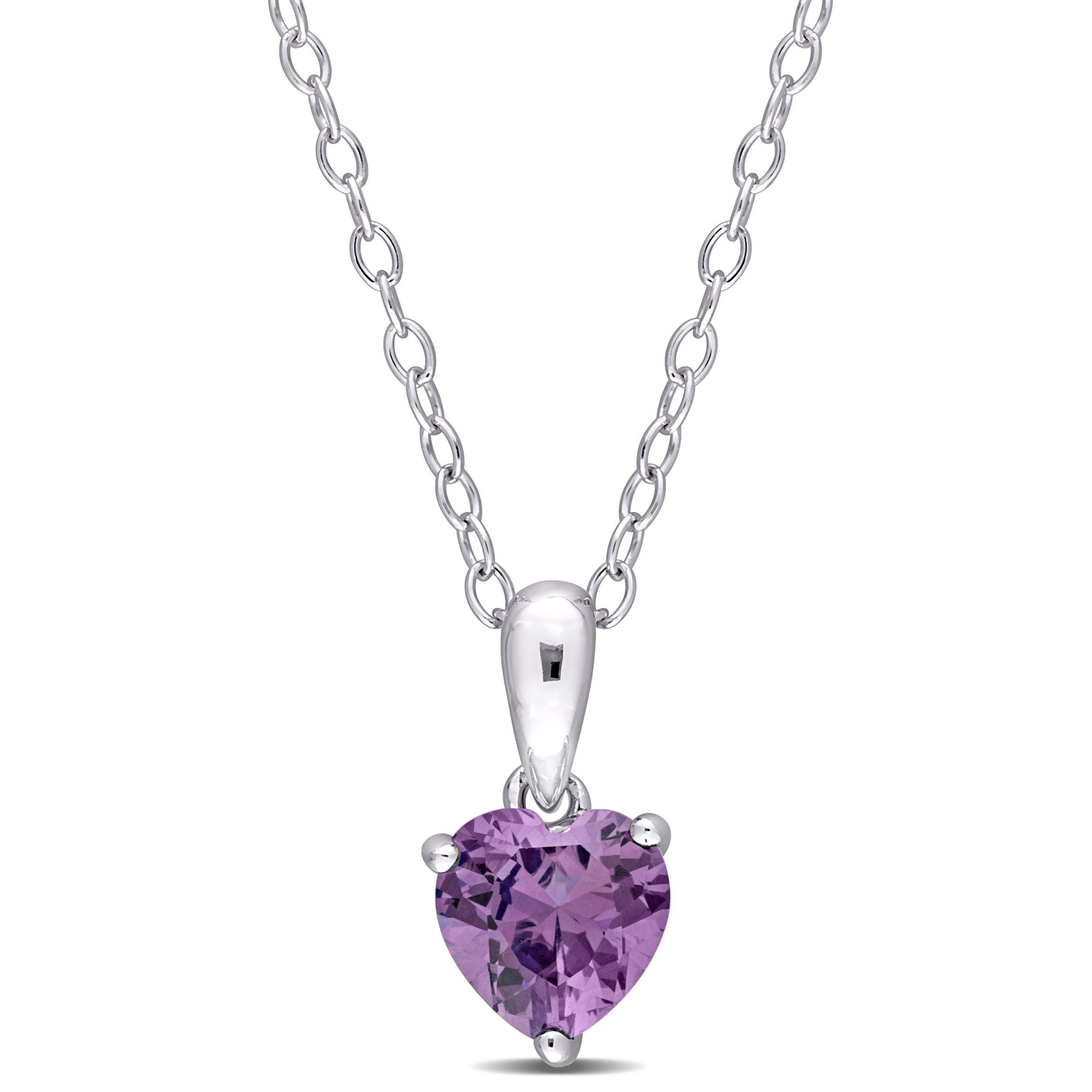 Lab Created Simulated Alexandrite Heart Pendant with Chain in Sterling Silver
