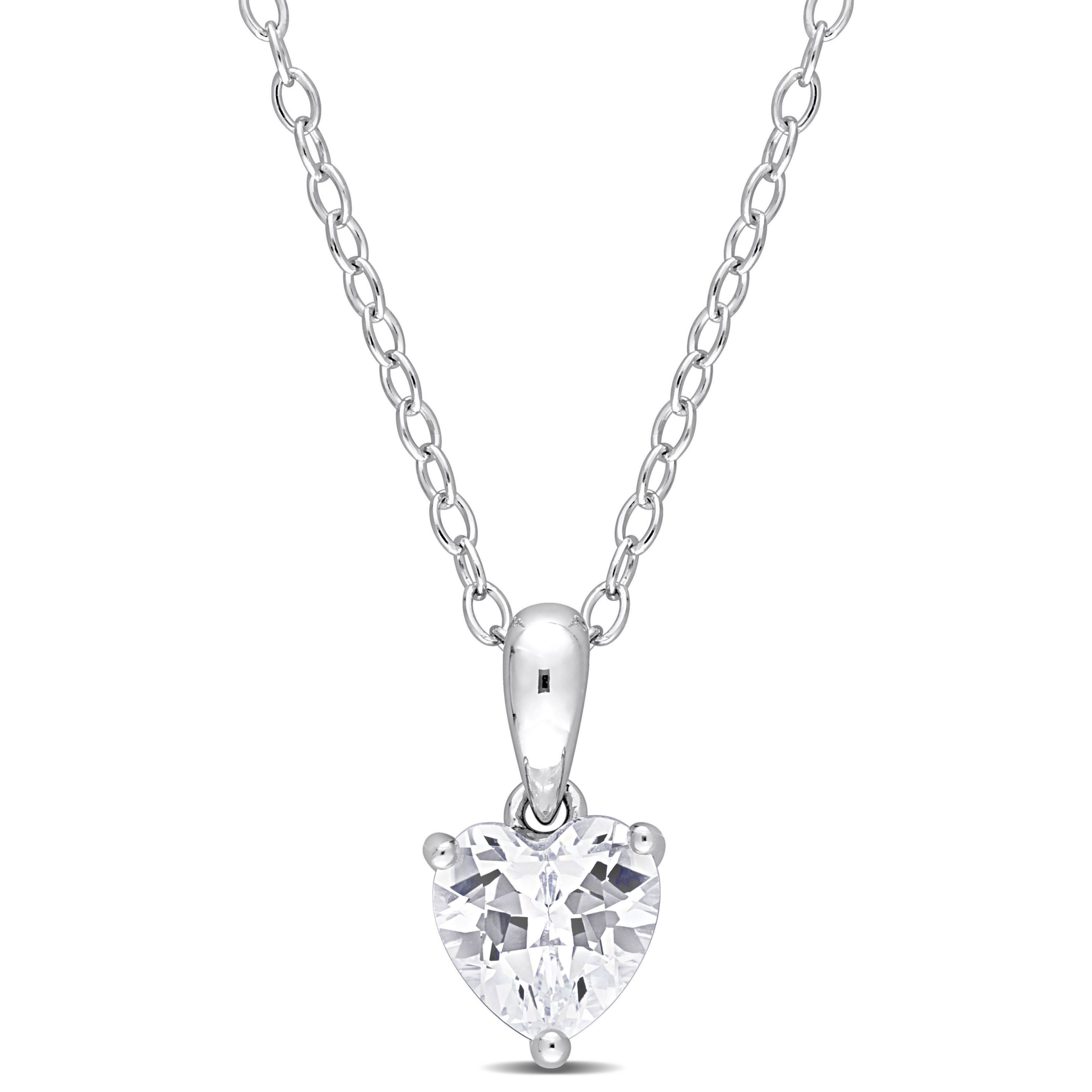 Lab Created Created White Sapphire Heart Pendant with Chain in Sterling Silver
