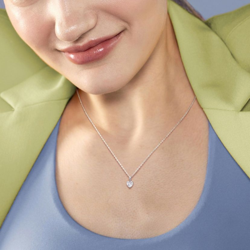 Lab Created Created White Sapphire Heart Pendant with Chain in Sterling Silver