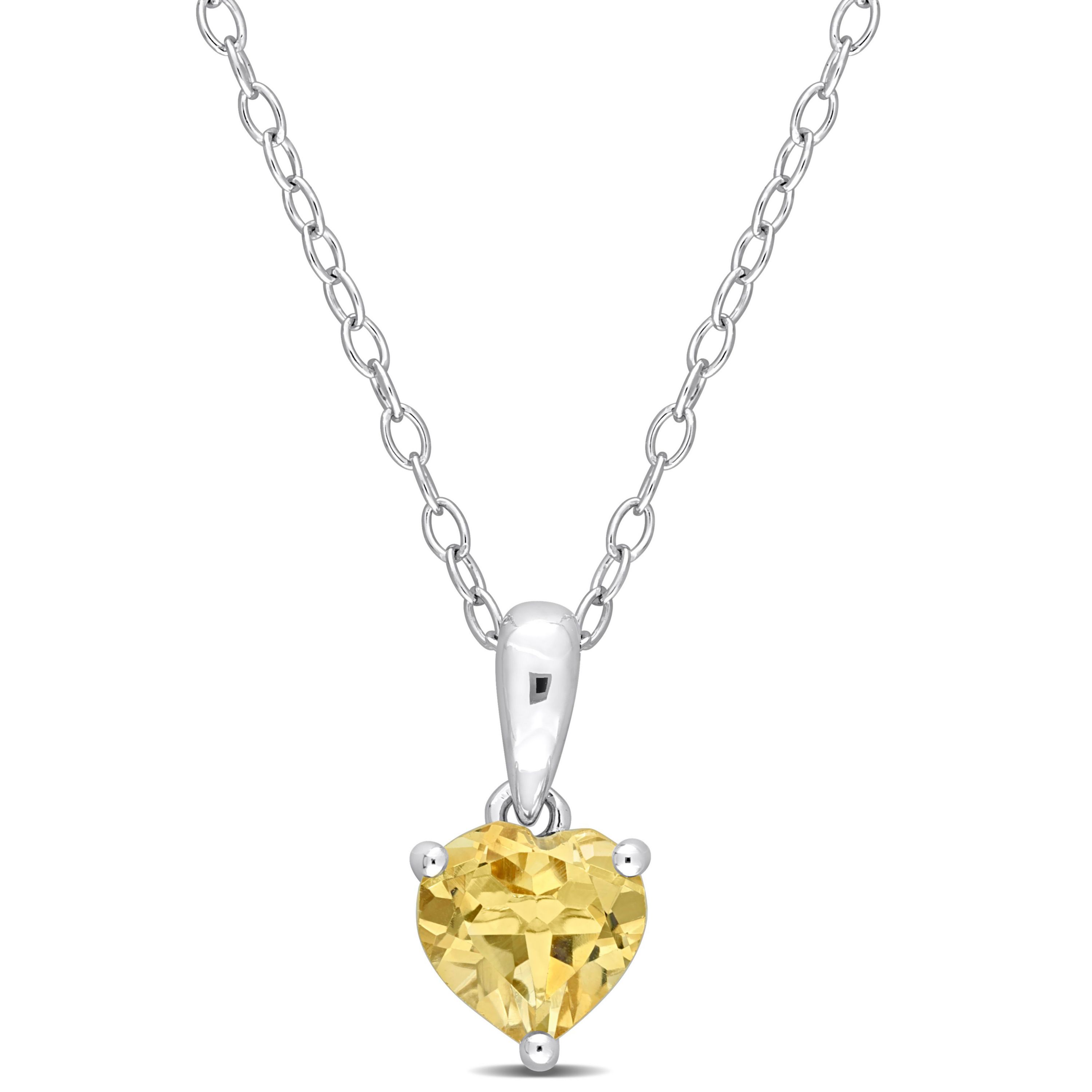 Citrine Heart Pendant with Chain in Sterling Silver