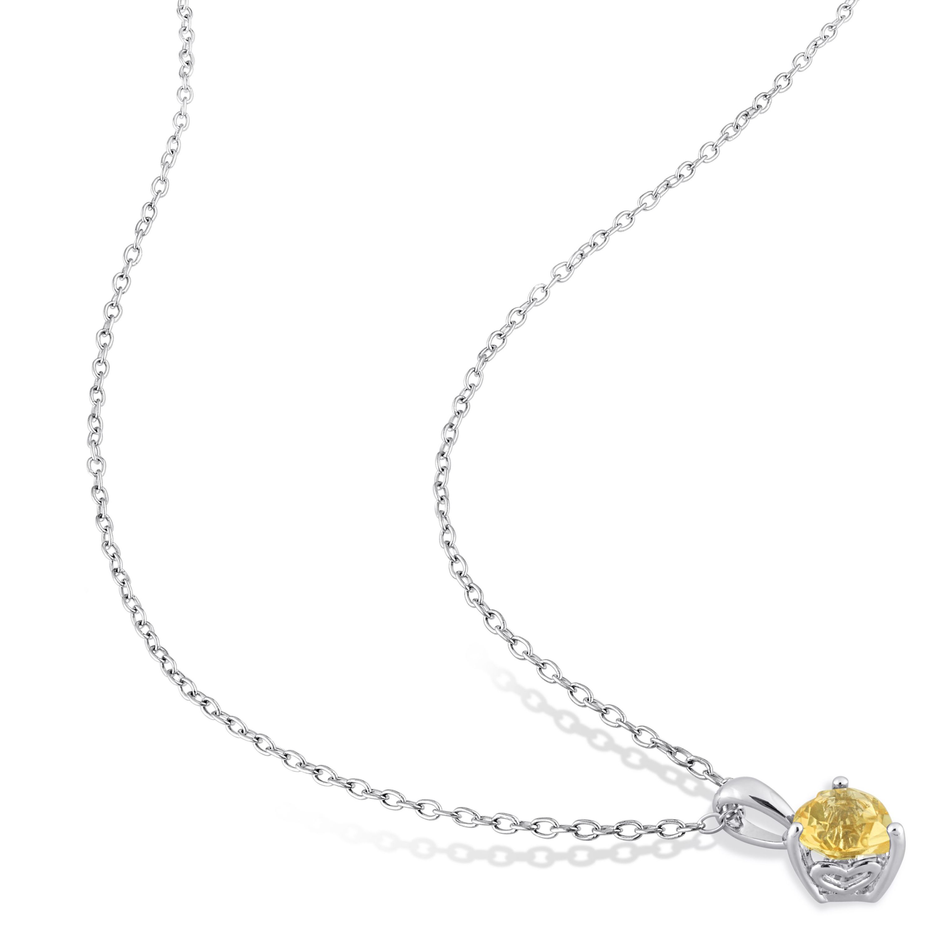 Citrine Heart Pendant with Chain in Sterling Silver
