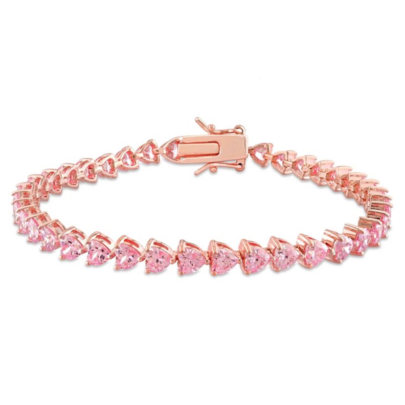 Lab Created Created Pink Sapphire Tennis Bracelet in Rose Plated Sterling Silver