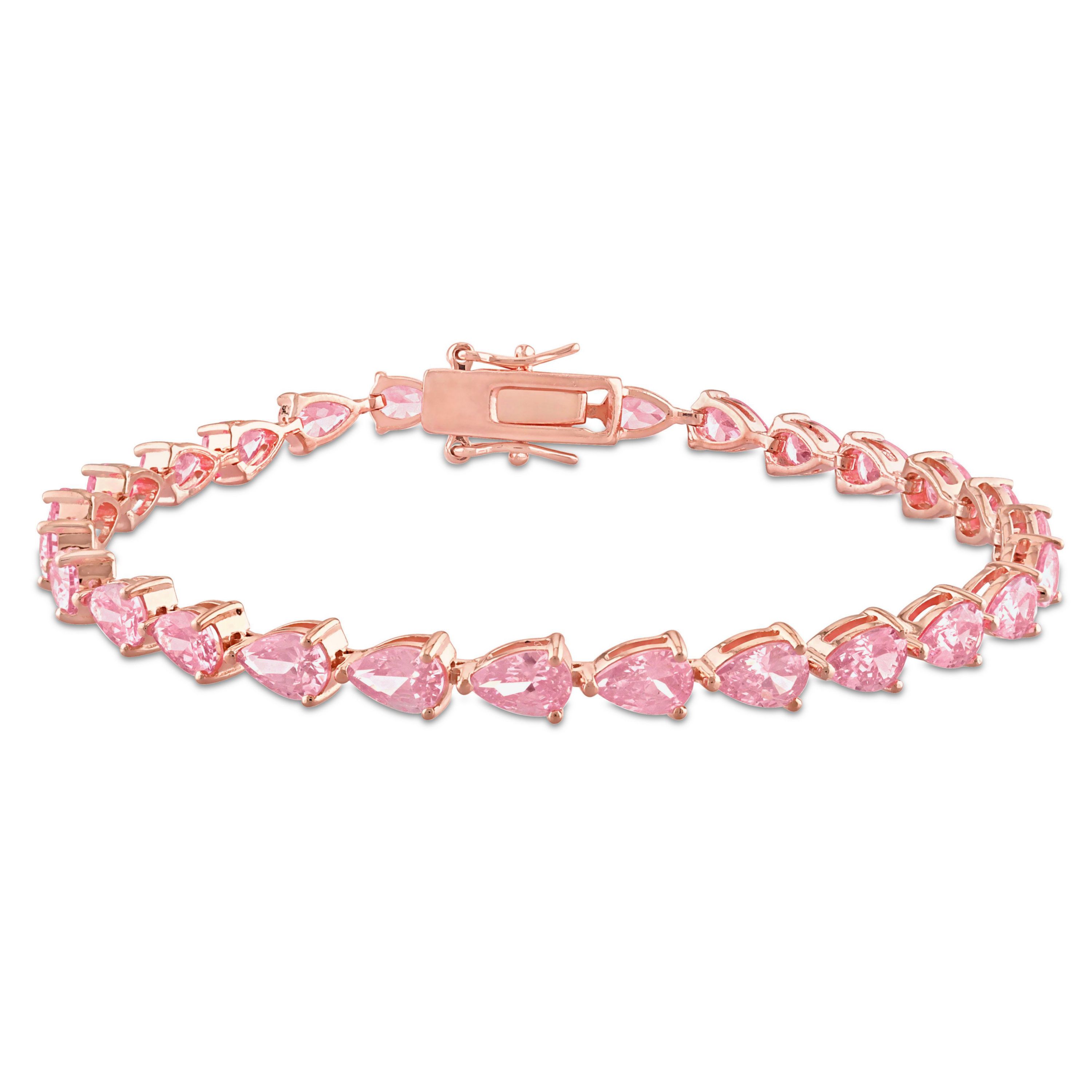 Lab Created Created Pink Sapphire Tennis Bracelet in Rose Plated Sterling Silver