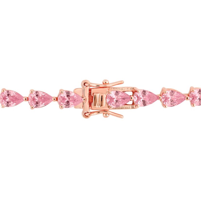 Lab Created Created Pink Sapphire Tennis Bracelet in Rose Plated Sterling Silver