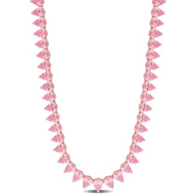 Belk & Co Lab Created Sapphire Necklace in Sterling Silver, Pink