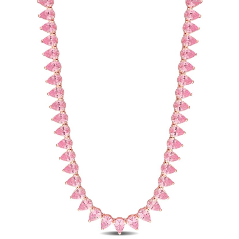 Lab Created Created Pink Sapphire Tennis Necklace in Rose Plated Sterling Silver