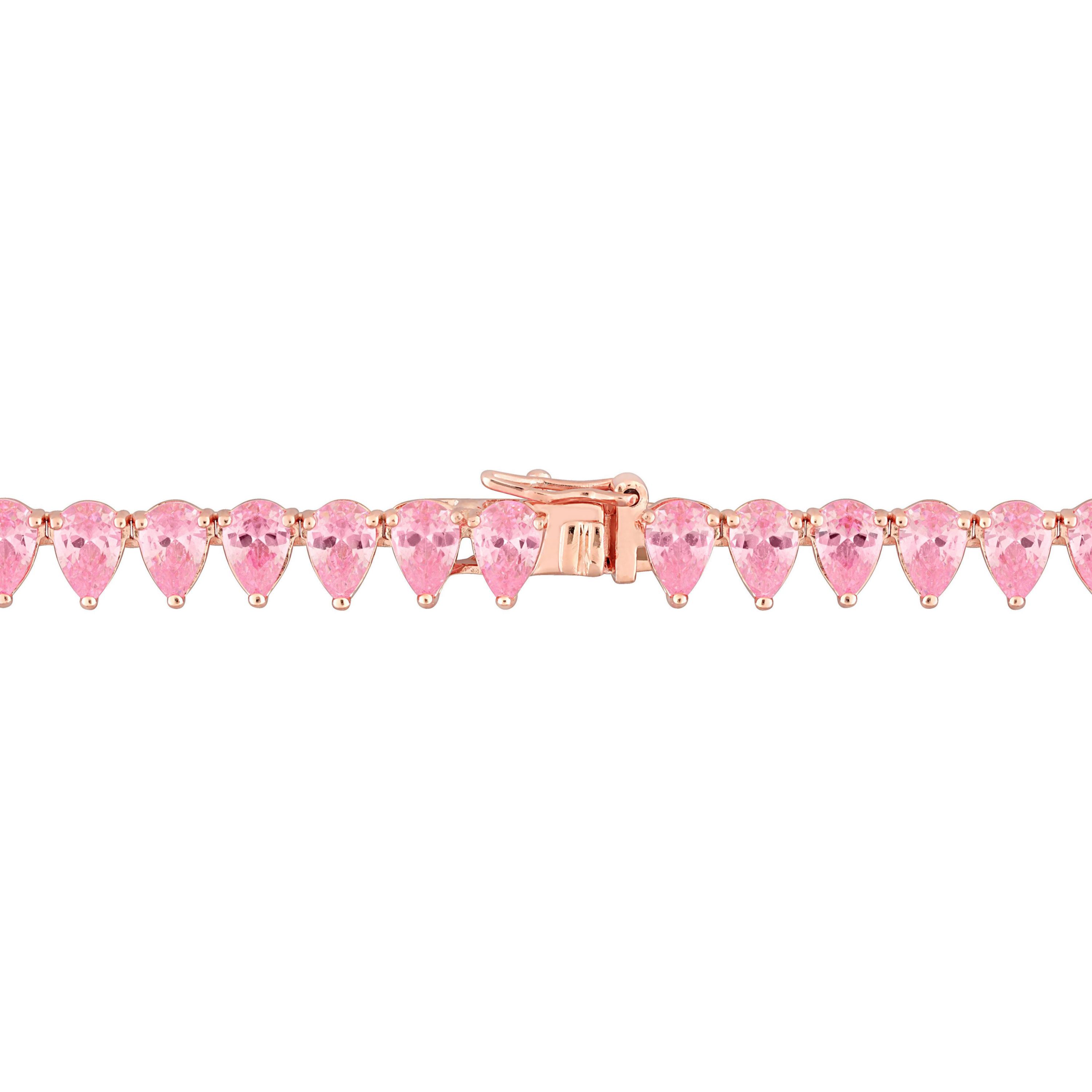 Lab Created Created Pink Sapphire Tennis Necklace in Rose Plated Sterling Silver