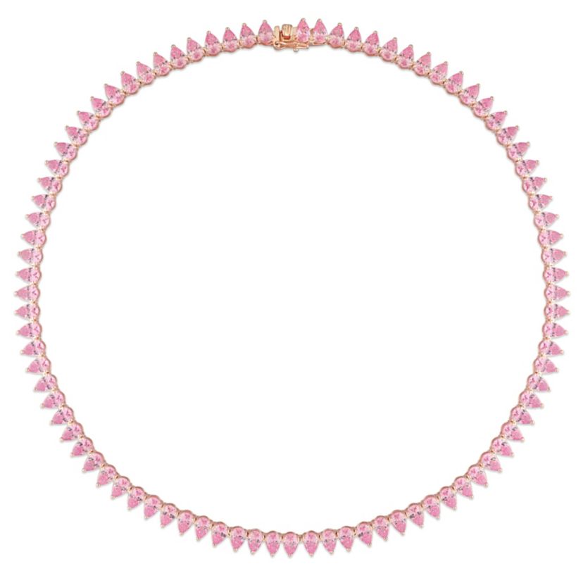 Lab Created Created Pink Sapphire Tennis Necklace in Rose Plated Sterling Silver