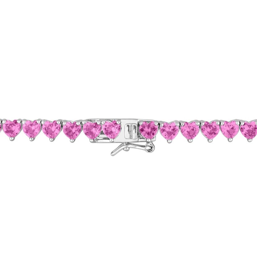 Lab Created Created Pink Sapphire Tennis Necklace in Sterling Silver