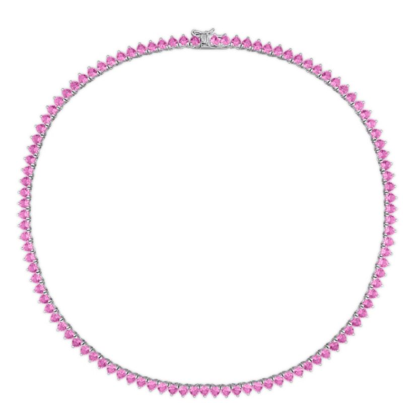 Lab Created Created Pink Sapphire Tennis Necklace in Sterling Silver