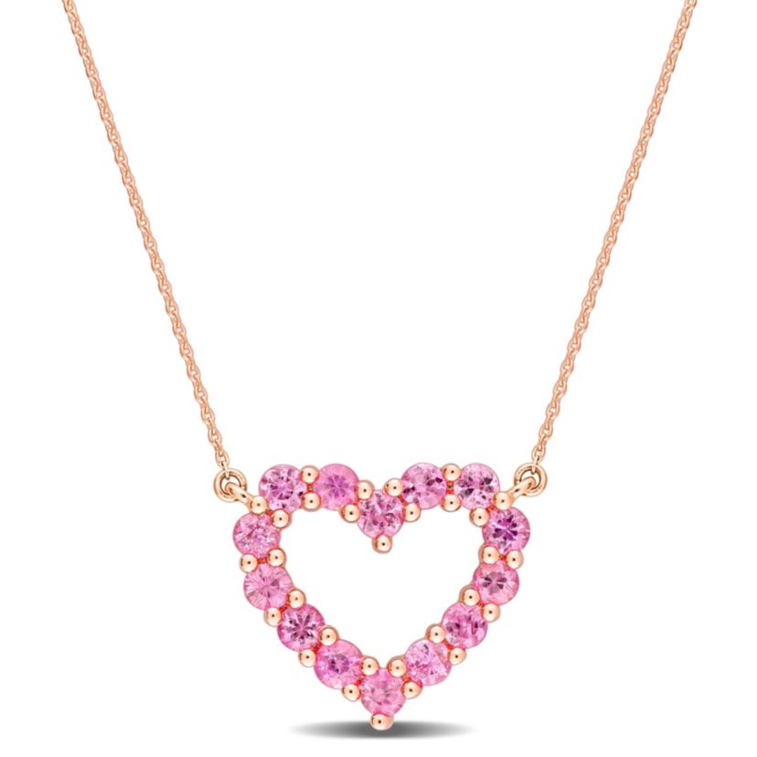 Pink Sapphire Open Heart Pendant with Chain in 10K Rose Gold