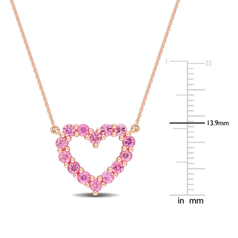 Pink Sapphire Open Heart Pendant with Chain in 10K Rose Gold