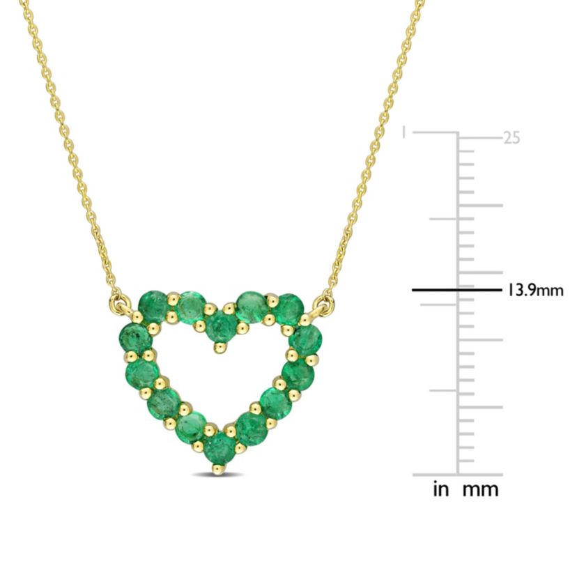 Emerald Open Heart Pendant with Chain in 10K Yellow Gold