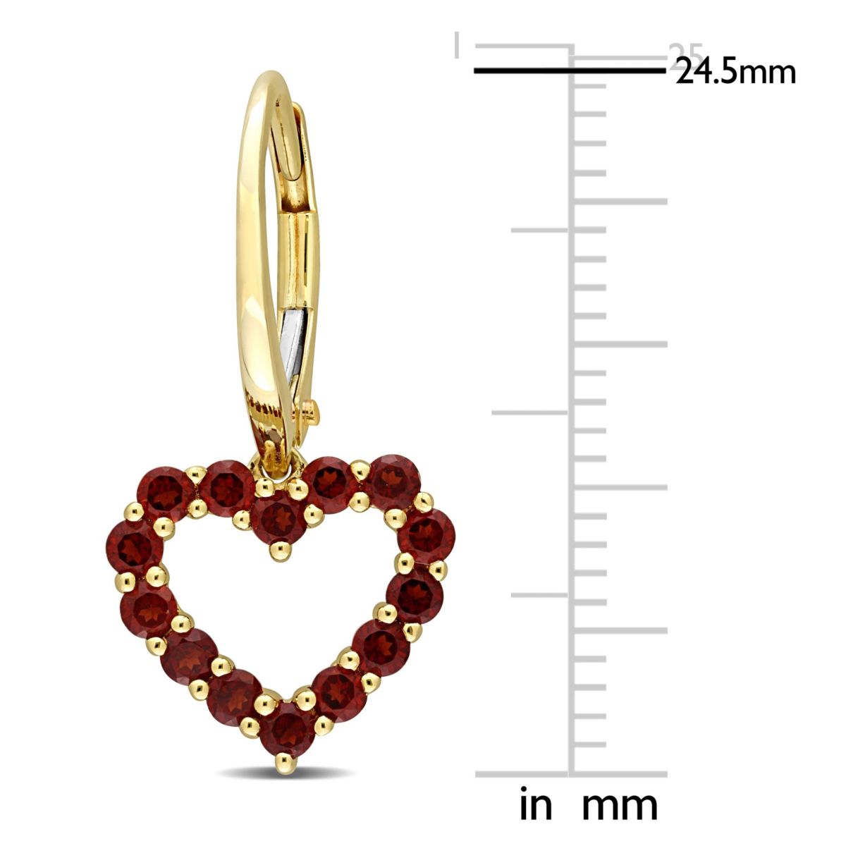 Garnet Open Heart LeverBack Earrings in 10K Yellow Gold
