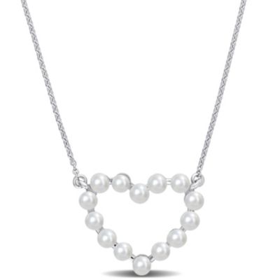 Belk & Co White Freshwater Cultured Pearl Open Heart Pendant with Chain in 14K White Gold
