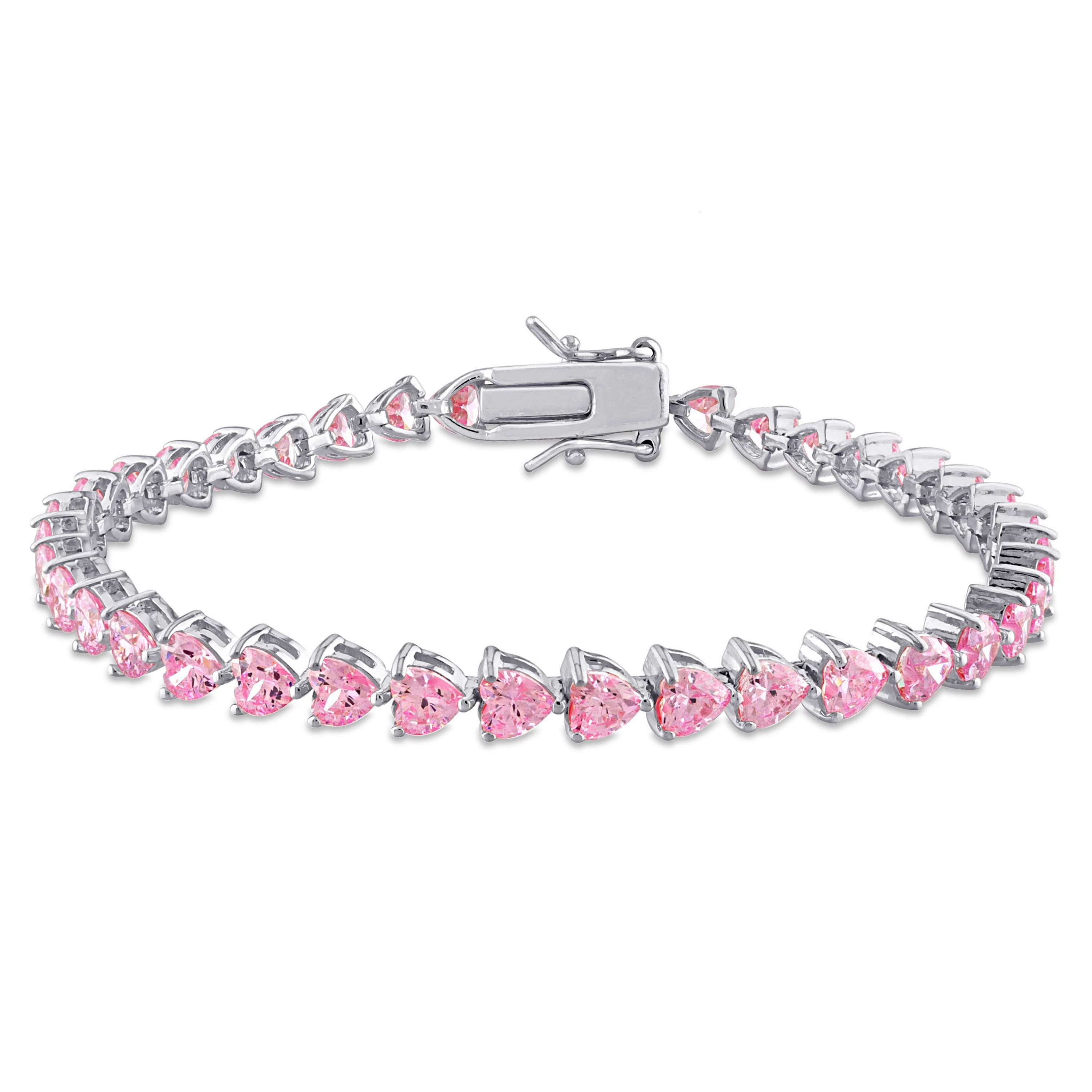 Lab Created Created Pink Sapphire Tennis Bracelet in Sterling Silver