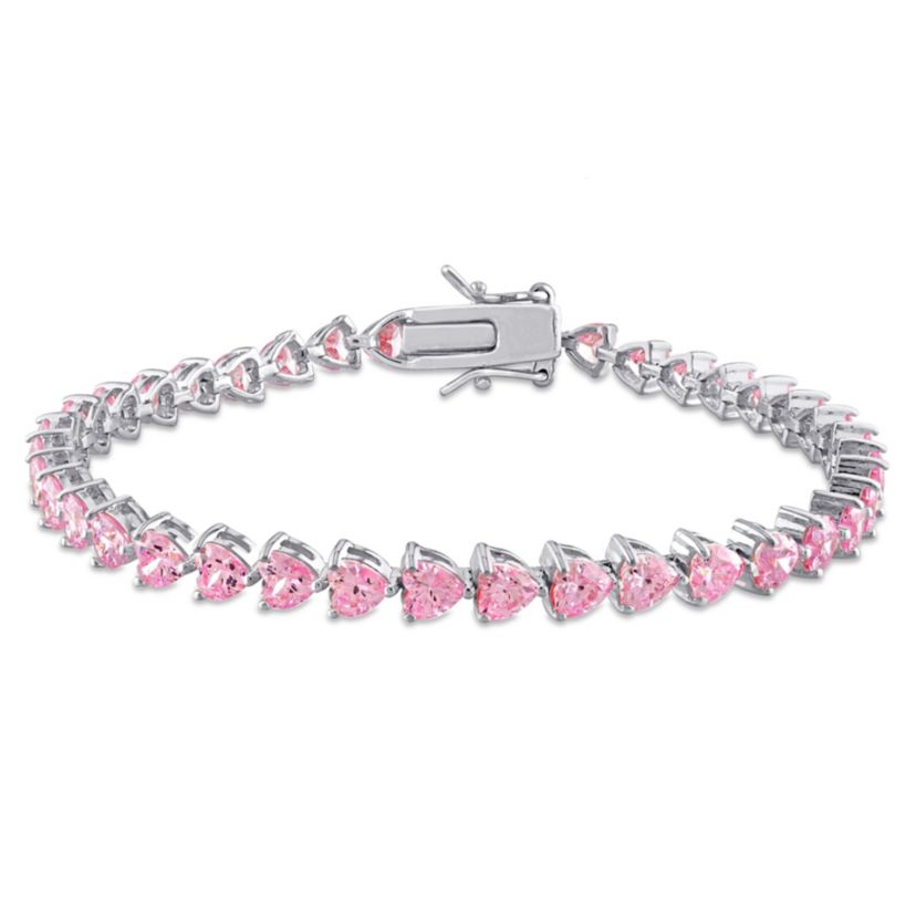 Lab Created Created Pink Sapphire Tennis Bracelet in Sterling Silver