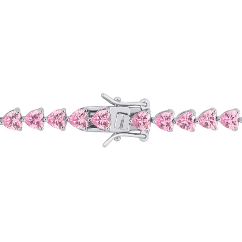 Lab Created Created Pink Sapphire Tennis Bracelet in Sterling Silver