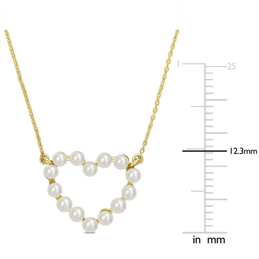 White Freshwater Cultured Pearl Open Heart Pendant with Chain in 14K Yellow Gold