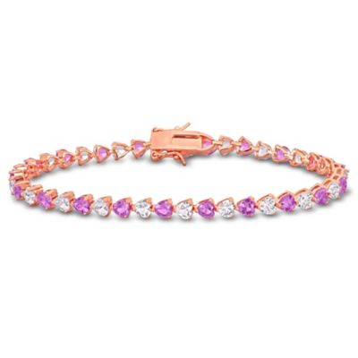 Belk & Co Lab Created Pink Sapphire and White Sapphire Tennis Bracelet in 18K Rose Gold Plated Sterling Silver
