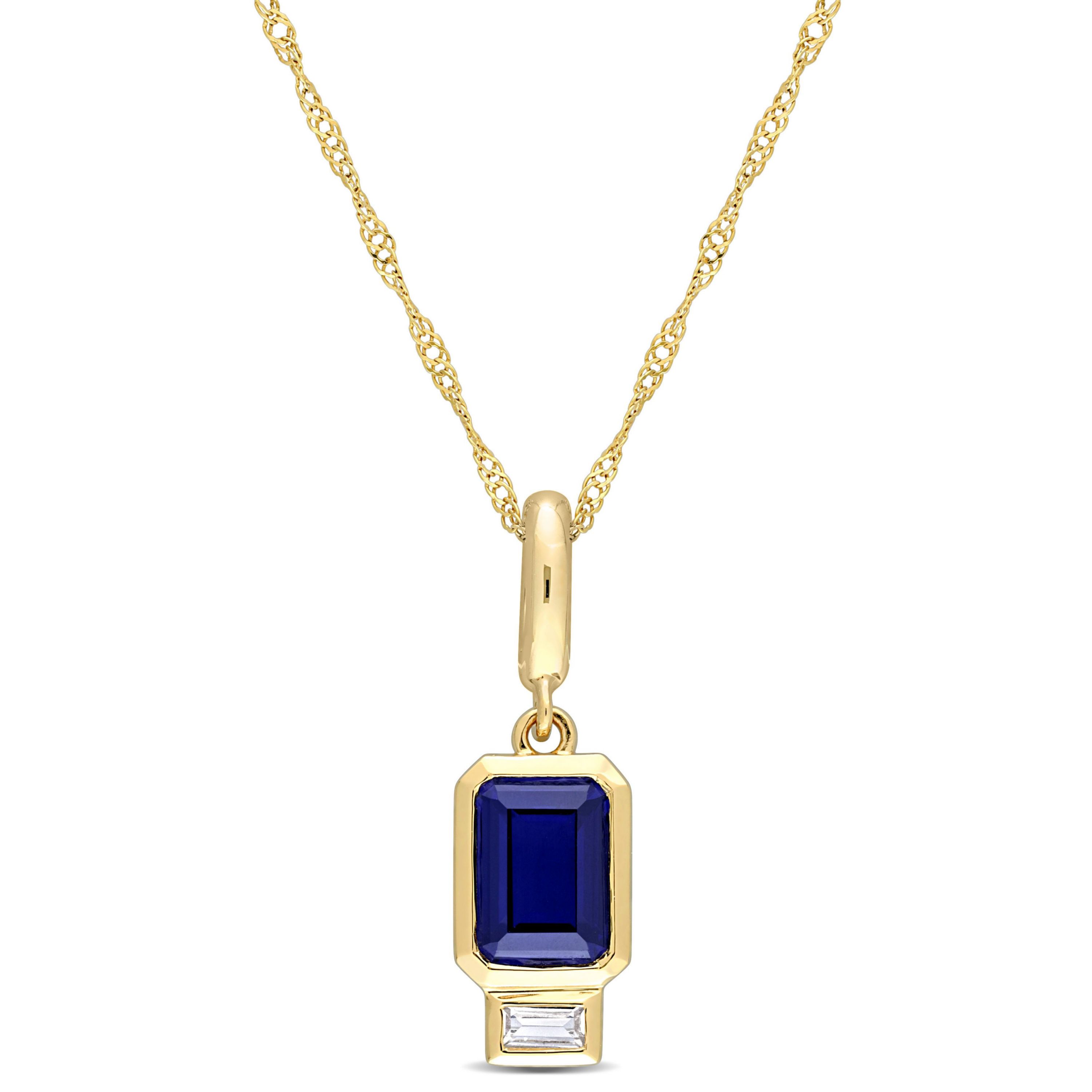 Lab Created Created Blue Sapphire and Created White Sapphire Charm Pendant with Chain in 14K Yellow Gold